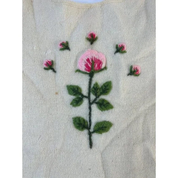 Vintage Wool Felted Yarn Country Floral Mini Micro Sweater Dress - Picture 6 of 11